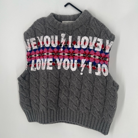 Philosophy Di Lorenzo Serafini Wool Cable-knit Knitted Graphic Sweater Vest - Picture 3 of 9